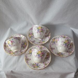 Colclough Lavender Floral Bone Fine China Teacup/Saucer Sets